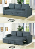 Sofa w Pull out Bed Convertible Sofa in Blue Grey Polyfiber HS00-F6532