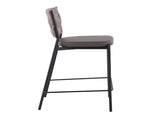 Contemporary Counter Stool in Black Metal, Grey Faux Leather, and Light Brown Fabric - Set of 2 B202P221684