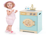Blue Kids Wooden Toy Washing Machine Playset, Realistic Rotating Wheel & Removable Sink 28716823