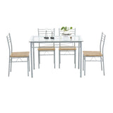 ZNTS [110 x 70 x 76cm] Iron Glass Dining Table and Chairs Silver One Table and Four Chairs MDF Cushion 95820991