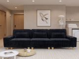 Black Deep Seat 3-Seater Corduroy Sofa with Brushed Stainless Steel Cup Holders and 3 Decorative 29601263