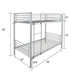 ZNTS Iron Bed Bunk Bed with Ladder for Kids Twin Size Gray 40700088