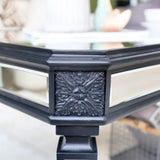 Silver Mirrored Coffee Table, Black Vintage Carved Wooden, Rectangle Glass Tea Table with Mirrored W1445P299191