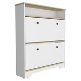 Calgary Shoe Rack, Superior Top, One Open Shelf, Two Extendable Shelves -Light Oak / White B20092079