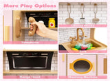 Kids Wooden Kitchen Playset 3 with Fridge Sink Washing Machine with Realistic Light Sound Rattan 92560266