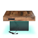 ZNTS ON-TREND 31.4'' x 31.4'' Farmhouse Coffee Table with 2 USB Ports and Outlets, Brown Spliced Wood N721P189320B