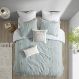 3 Piece Cotton Jacquard Comforter Set Aqua Full/Queen B03596412