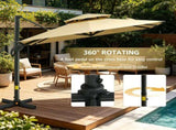 10ft Beige Hanging Cantilever Patio Umbrella Square Shape Aluminum Cross Base Tilt 360-Degree 82353918