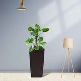 Pack of 2 Square Planter 22-Inch High Faux Rattan Design Flower Pot with Automatic Watering System W3213P311469