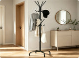 Freestanding Metal Coat Rack with 16 Staggered Hooks, Heavy-Duty Stable Coat Tree with 4 Support 69397459