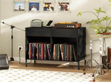Record Player Storage Stand - Customizable Vinyl Compartments, Built-in Charging Station, Metal Legs 40443998