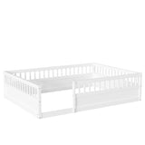 ZNTS Full Floor Bed Frame with Fence, Wood Kids Floor Beds Frame for Bedroom Playroom,White W2593P164750