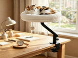 White ClampOn Desk Cat Bed Perch, 360&deg Rotatable Elevated Cat Bed with Removable Faux Fur Cover & 81780125