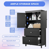 ZNTS Bathroom Storage Cabinet, Cabinet with Two Doors and Drawers, Adjustable Shelf, MDF Board, Black N725P188460B