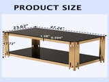 47 '' rectangular gold glass double-layer coffee table, black modern living room table, black 06515224