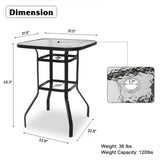 ZNTS 31 Inch Patio Bar Table, Square Outdoor Bar Height Bistro Table with Tempered Glass Tabletop & 17769307