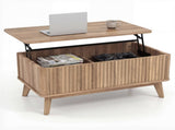 Walnut Lift Top Coffee Table with Fluted Design, 90.1750.8041.91cm Rubber Wood Legs Table with 2 06205600