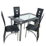 ZNTS 5 Pieces Dining Table Set for 4, Kitchen Room Tempered Glass Dining Table, 4 Chairs, Black,Table 03640363