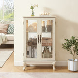 2 Doors Curio Cabinet with Tempered Glass Doors, Curio Cabinets with Mirrored Back Panel and W2275P178894