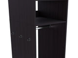 Armoire 63"H, with 3 Shelves, 1 Mirror, and 4 Wheels, Black B097P250843