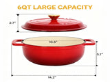 Cast iron 6QT cooking pot - Gradient red - Includes two silicone gloves - Enamel pot 23809115
