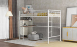 Twin Metal Loft Bed with Desk, Ladder and Guardrails, Loft Bed for Bedroom, White MF286452AAK