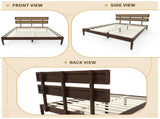 Dark walnut wood painted finish rattan and pine wood double headboard King size bed, Bohemian 01800575