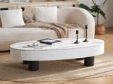 Oval Coffee Table with Faux Marble Tabletop, Mid Century Modern Coffee Table with Hidden Drawer and W3040P382324
