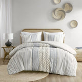 Cotton Printed Comforter Set with Chenille White/Navy Full/Queen B035128793