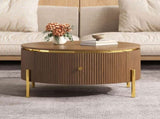 Modern Round Coffee Table with 2 large Drawers Storage Accent Table, Brown, 31.5" N735P338995D