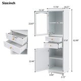 ZNTS 63" Tall Bathroom Storage Cabinet with Glass Doors, Free-Standing, Two Drawers, and Adjustable N729P171305K