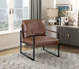 Modern Accent Chair Cushioned Seat Brown Faux Leather Upholstery Black Metal Frame 1pc Style Comfort B011P255743