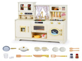 Beige Wooden Kids Play Kitchen with Rotatable Faucet & 14 Accessories,Pretend Cooking Set for 79200296