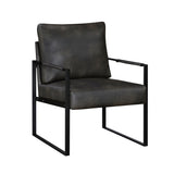 Modern Accent Chair Cushioned Seat Dark Gray Faux Leather Upholstery Black Metal Frame 1pc Style B011P255744
