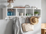 Wall-Mounted Coat Rack with Storage Compartments & Double Hooks, Rustic Brown Wooden Entryway 13056954