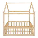 ZNTS Full Size Wood Bed House Bed Frame with Fence, for Kids, Teens, Girls, Boys,Natural WF302177AAN