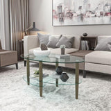 ZNTS Transparent Oval coffee table, modern table in living room Oak wood leg tea table 3-layer 25975996