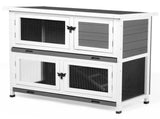 2 Story Solid Wood Rabbit Hutch Bunny Cage with 2 Large Main Rooms, Indoor Outdoor Rabbit House 48194609
