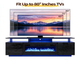 Black Fireplace TV Stand, 177.8*35*60.5cm, Embossed Particle Board with Melamine Foil, High Gloss 45796213