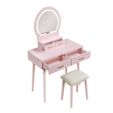 Beautiful Pink Finish Vanity Dresser with Mirror and Stool Set Storage Drawers Bedroom Furniture 1pc B011P300057