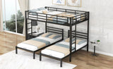 ZNTS Full over Twin&Twin Size Bunk Bed with Built-in Shelf, Black 81812527