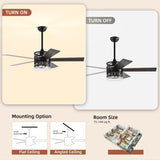 ZNTS 52-inch 5-blade Lighted Ceiling Fan with Remote Control , Glass Shade --Matte 60763048