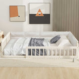 Wood Full Size Upholstered Platform Bed with Guardrail and Pillow, Beige WF323090AAA
