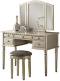 Bedroom Contemporary Vanity Set w Foldable Mirror Stool Drawers Silver Color HS00F4079-ID-AHD