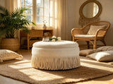 Round Storage Ottoman Bench, 23.23 Inch Upholstered Footstool with Tassel Fringe, 250 lbs 87168032