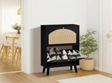 2-Drawer Tall Arched Rattan-Finished Shoe Cabinet Particleboard Plastic Rattan 21.26*9.45*38.58in 99213183