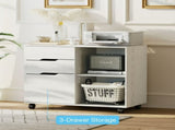 3-Drawer File Cabinet with Wheels, Rolling Wood Printer Stand with Open Storage Shelves 77328621