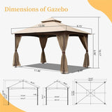 10'x13' Gazebo, Outdoor Gazebo with Mosquito Netting, Metal Frame Double Roof Soft Top Patio Gazebo W1859112528