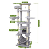 78.8 in Light Gray Cat Tree Tower with Wide Base, Large Condo, 12 Sisal Scratching Post, Big W243P326647