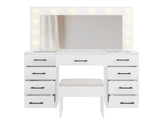 Vanity Desk Set with Large Lighted Mirror and Powre Outlet, Glass Top Makeup with 9 Drawers, 08262399